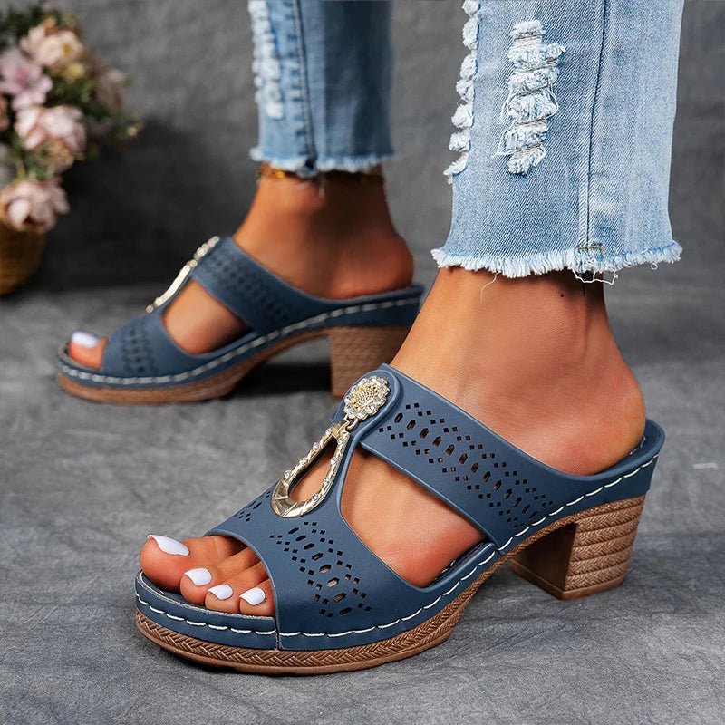 Platform Textured Stitching Slip On Sandals