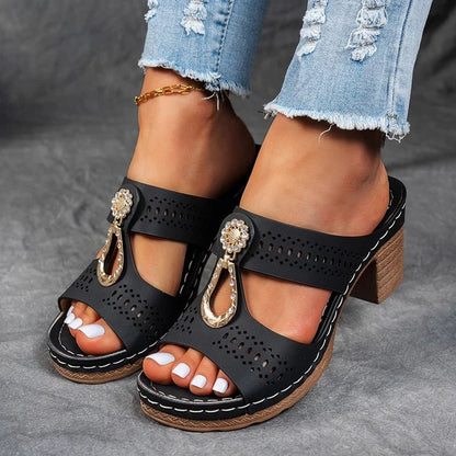 Platform Textured Stitching Slip On Sandals