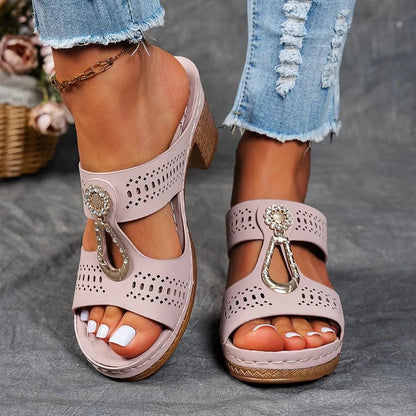Platform Textured Stitching Slip On Sandals