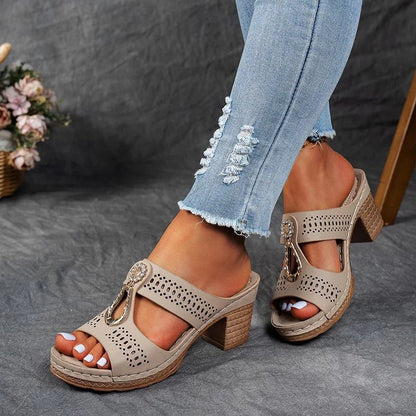 Platform Textured Stitching Slip On Sandals