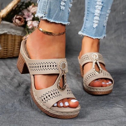 Platform Textured Stitching Slip On Sandals