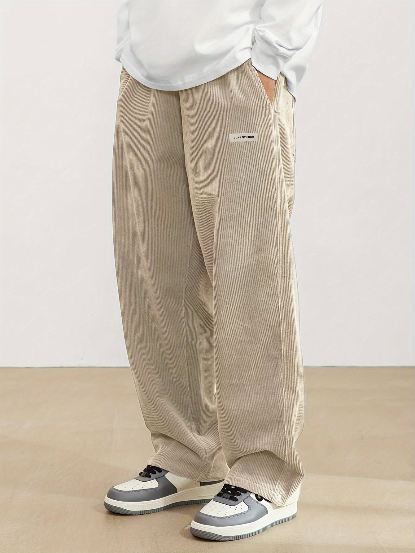 Ribbed Textured Straight Wide Leg Trousers