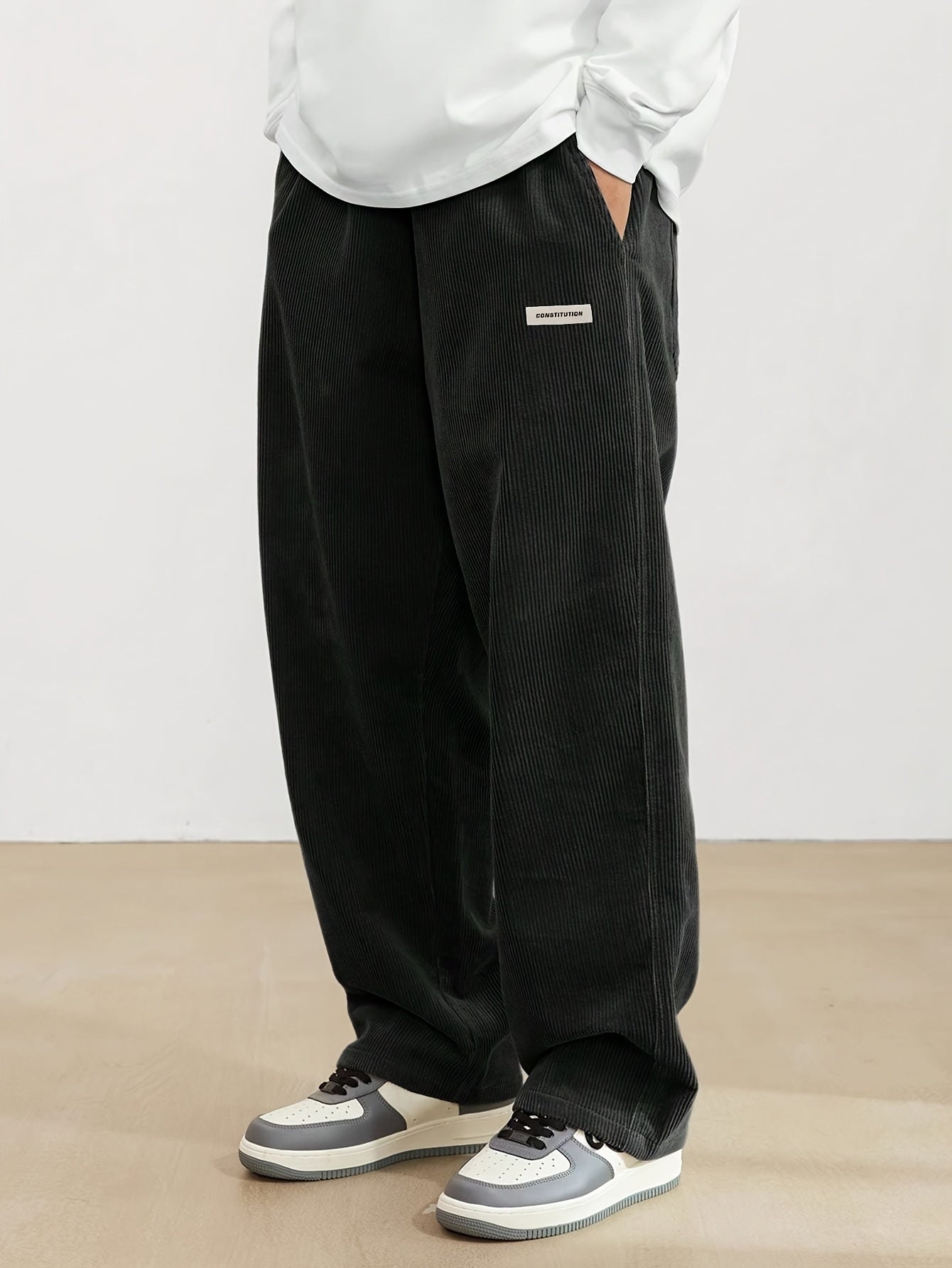 Ribbed Textured Straight Wide Leg Trousers