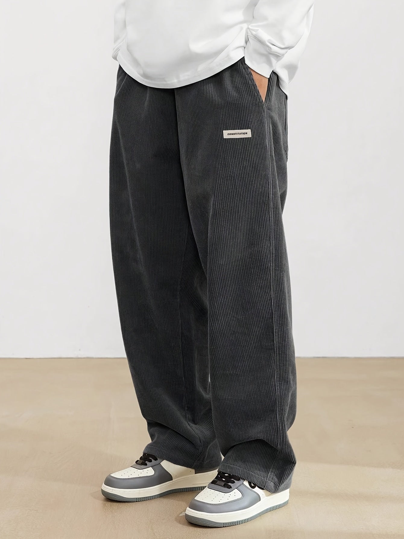 Ribbed Textured Straight Wide Leg Trousers