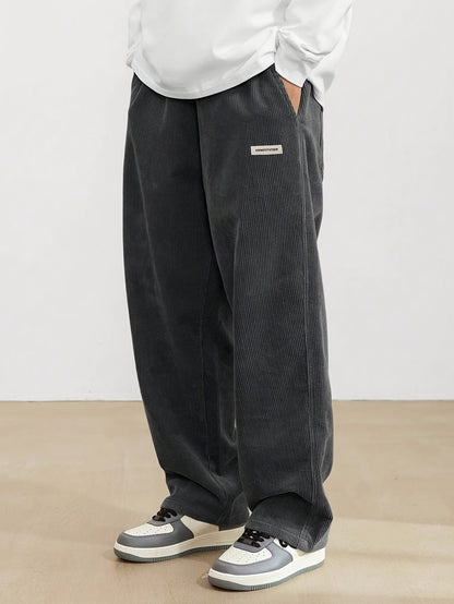 Ribbed Textured Straight Wide Leg Trousers