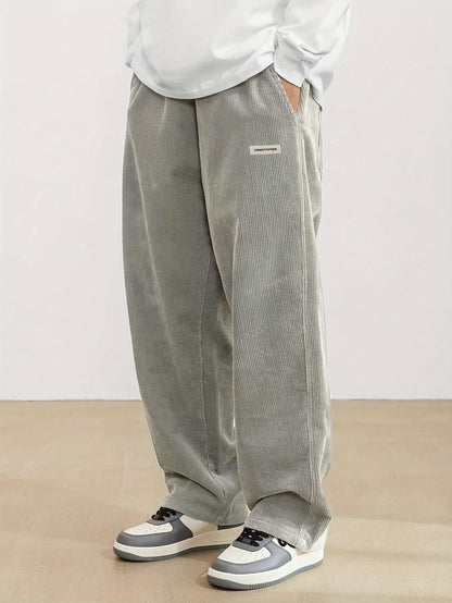 Ribbed Textured Straight Wide Leg Trousers