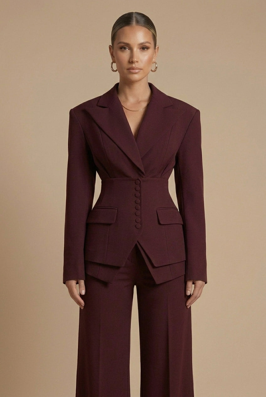 Corset Waist Buttoned Structured Layered Wide Leg Set