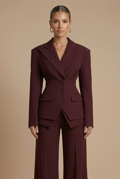 Corset Waist Buttoned Structured Layered Wide Leg Set
