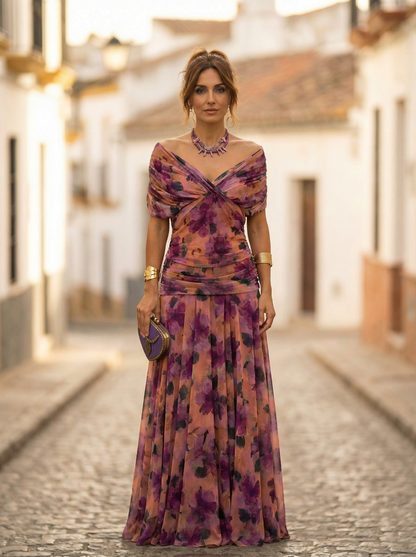 Draped Wrapped Ruched Flowing Maxi Dress