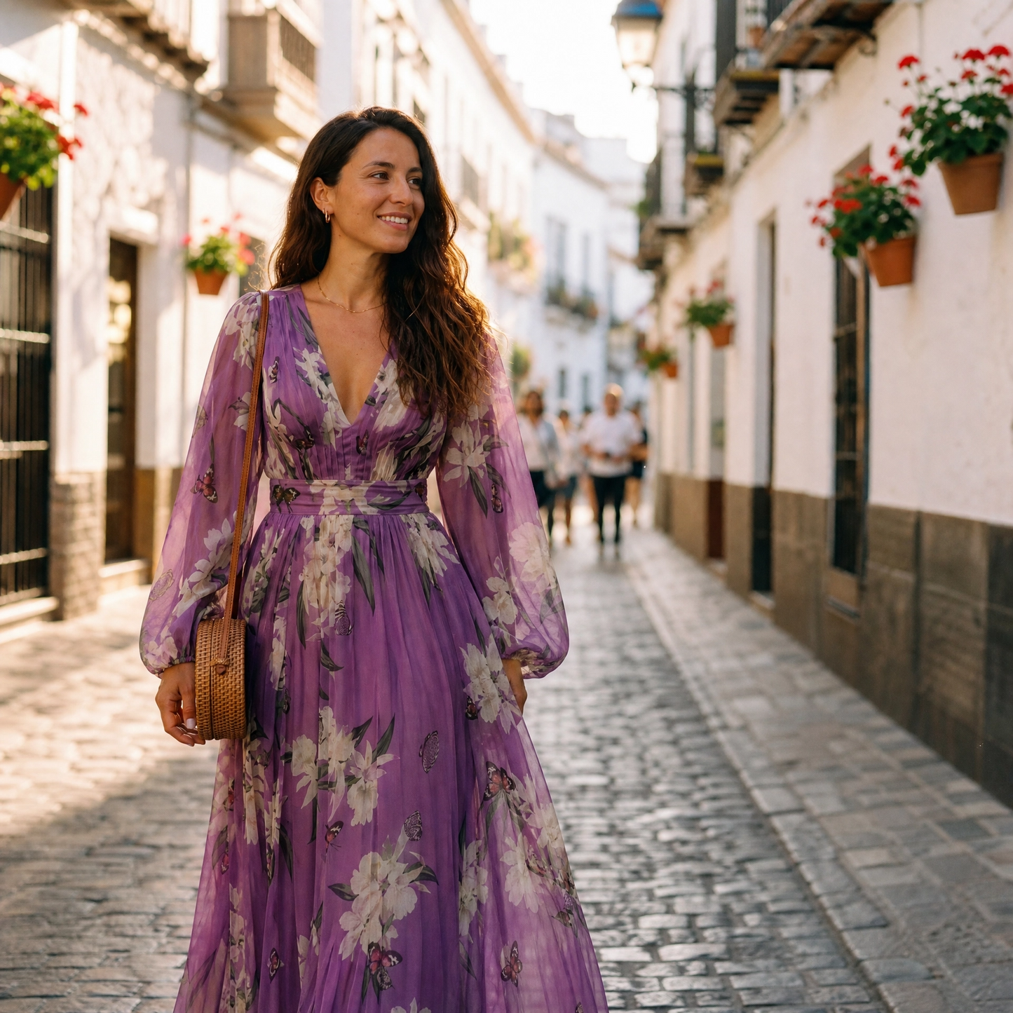 Floral Plunging Banded Pleated Maxi Dress
