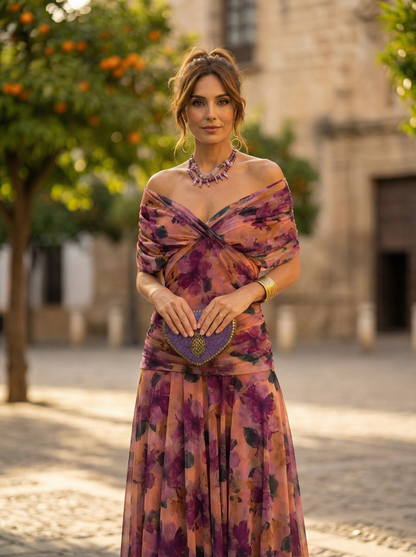 Draped Wrapped Ruched Flowing Maxi Dress