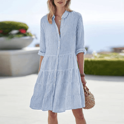 Loose Fit Button Up Striped Shirt Dress