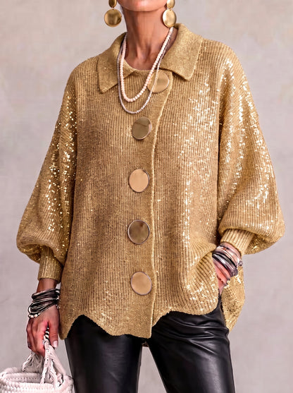 Collared Gold Button Oversized Cardigan