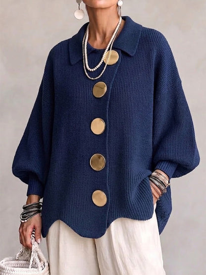 Collared Gold Button Oversized Cardigan