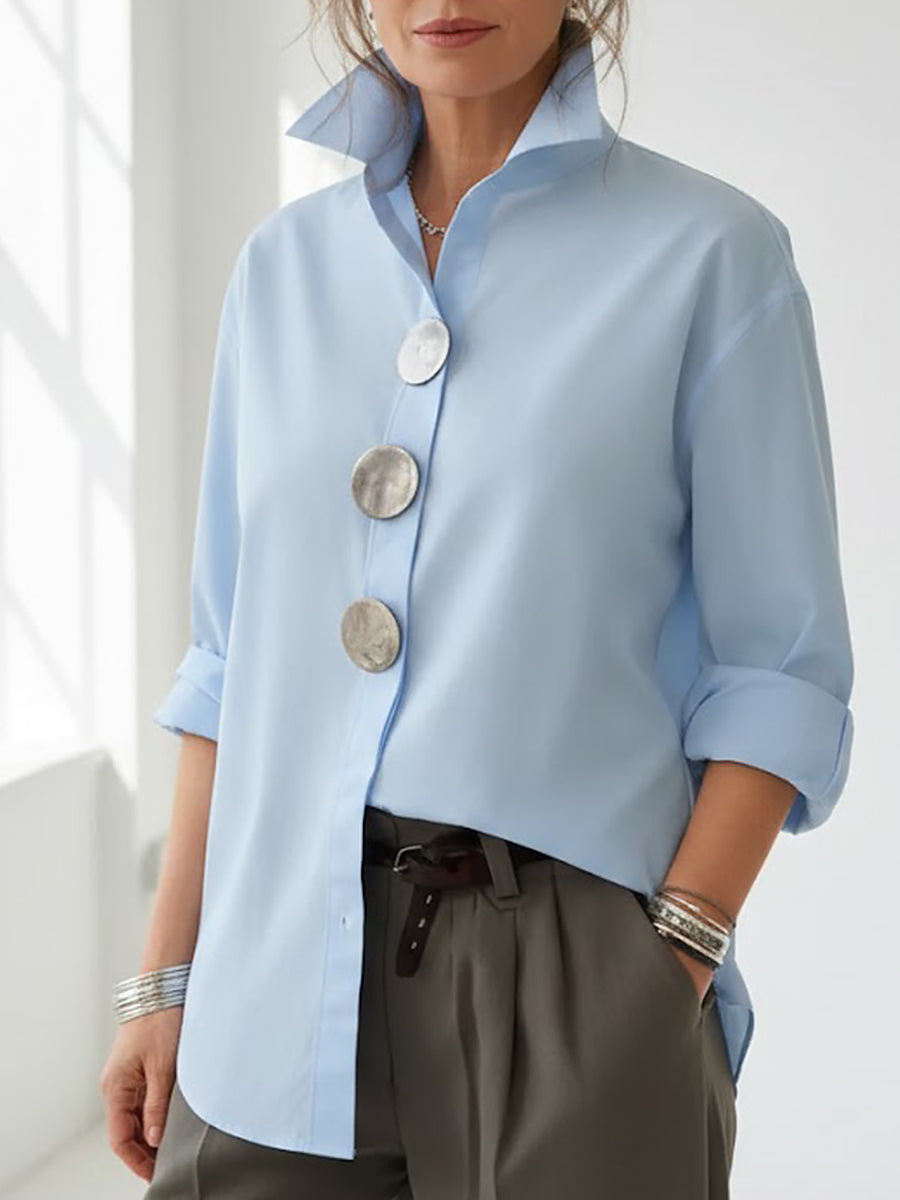 Large Button Long Sleeve Blouse