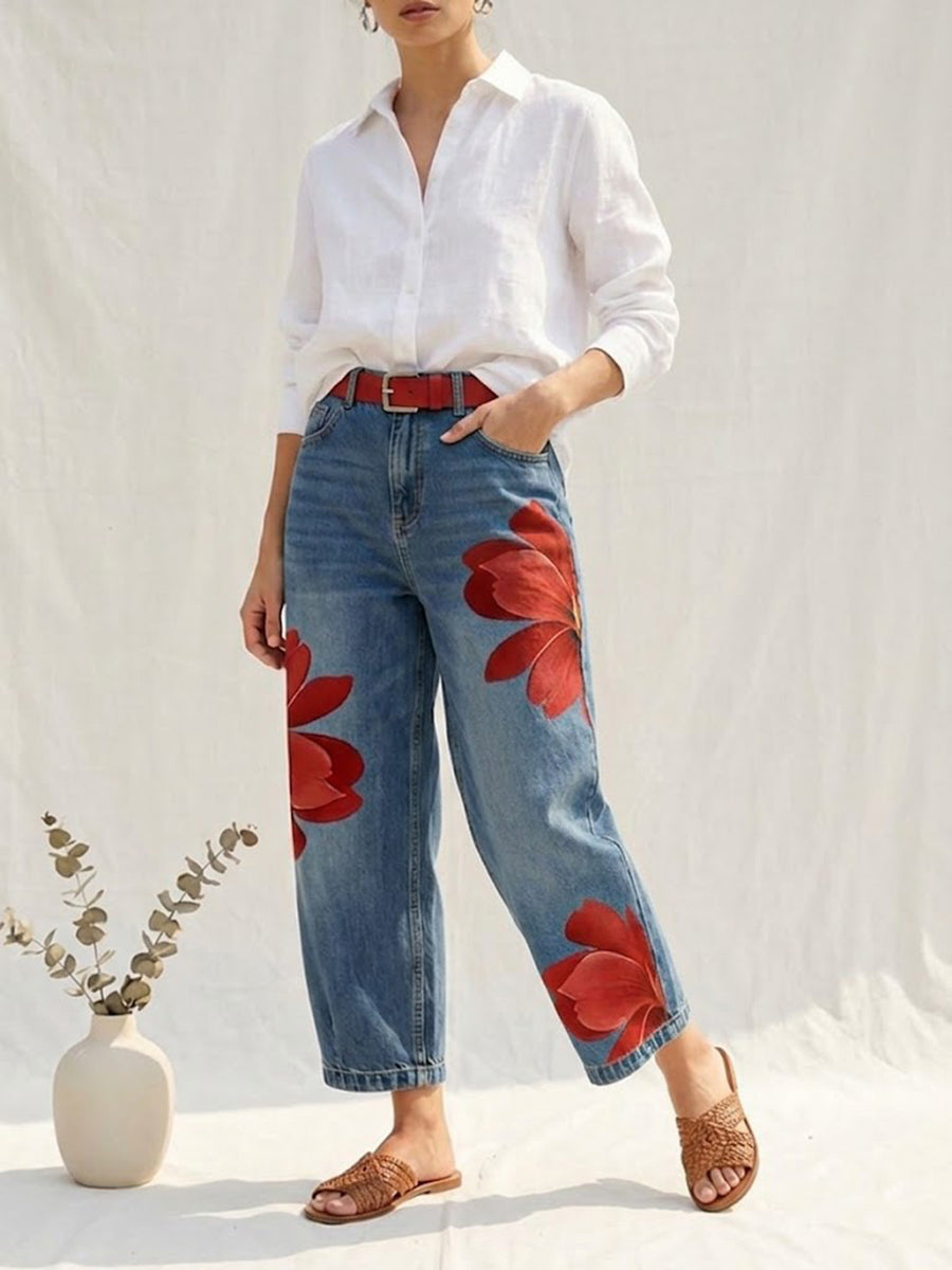 Floral Printed High Waist Trousers