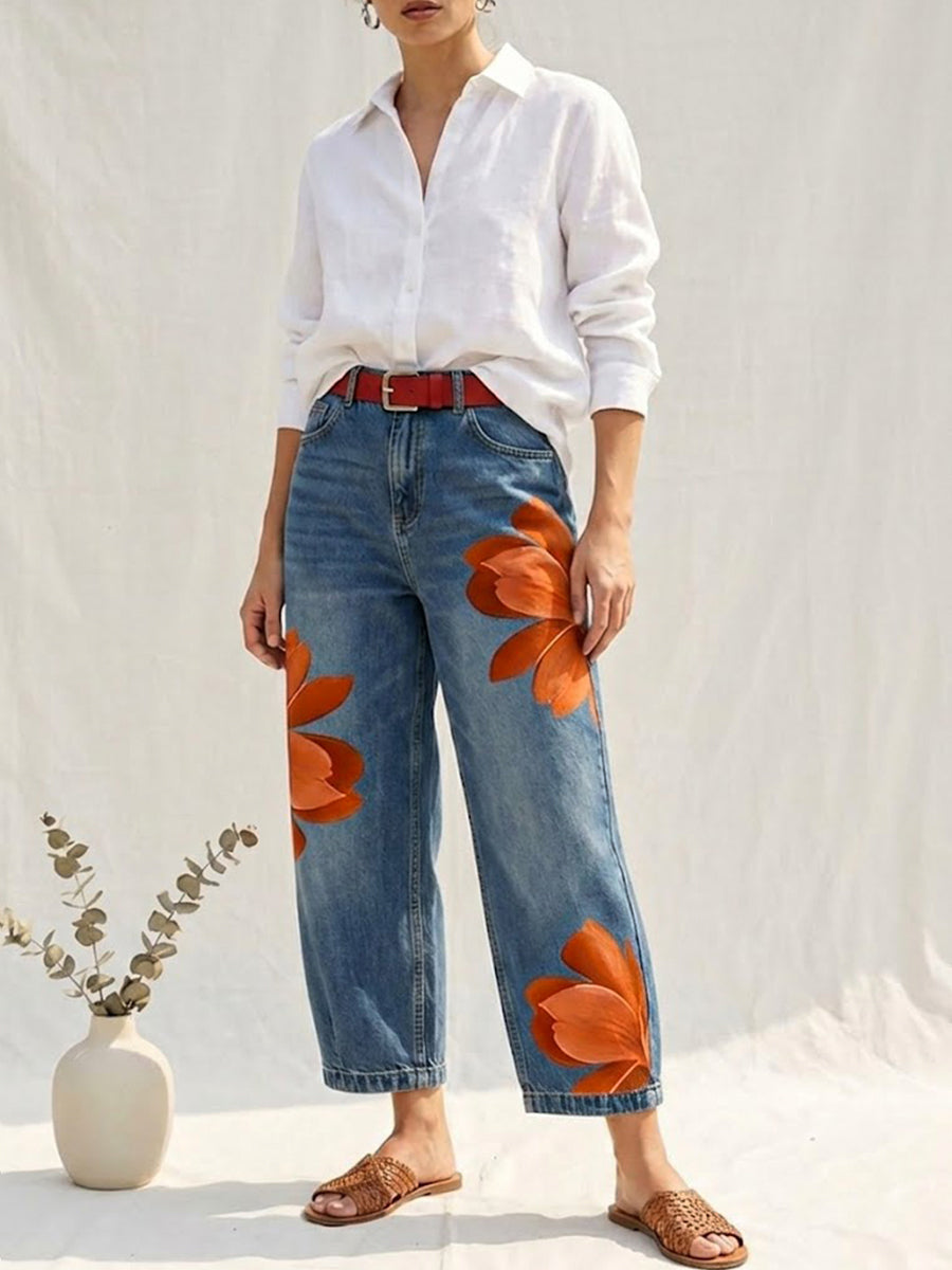 Floral Printed High Waist Trousers