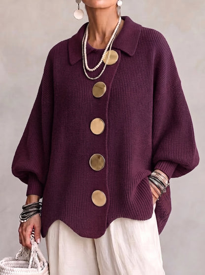 Collared Gold Button Oversized Cardigan