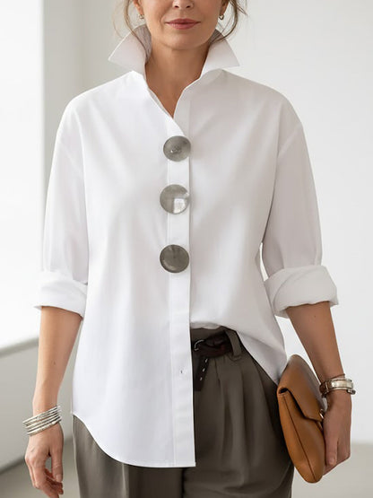 Large Button Long Sleeve Blouse
