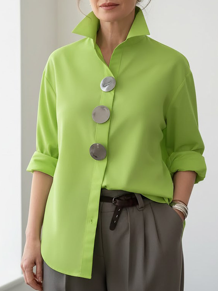 Large Button Long Sleeve Blouse