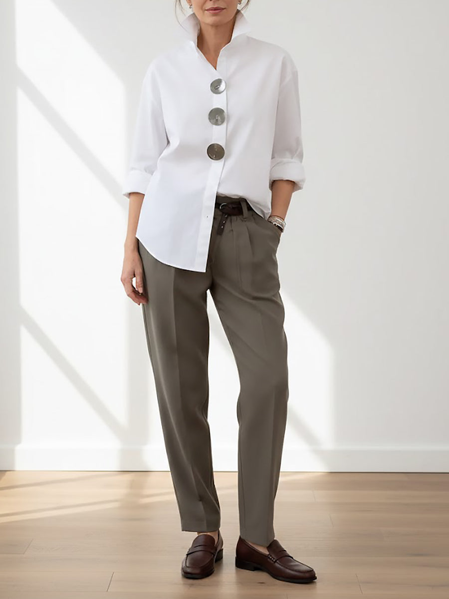 Large Button Long Sleeve Blouse