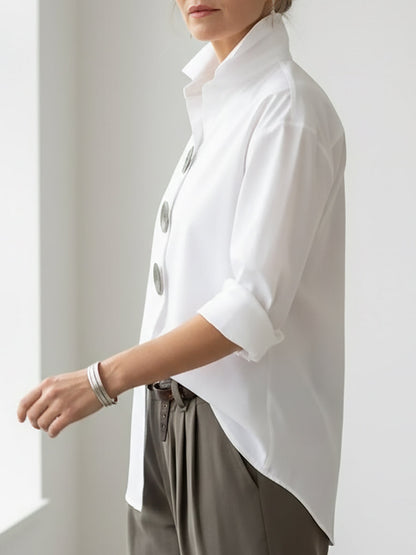 Large Button Long Sleeve Blouse