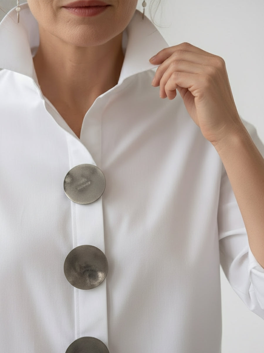 Large Button Long Sleeve Blouse