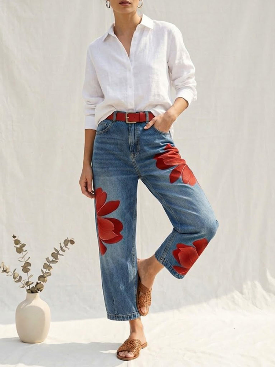 Floral Printed High Waist Trousers