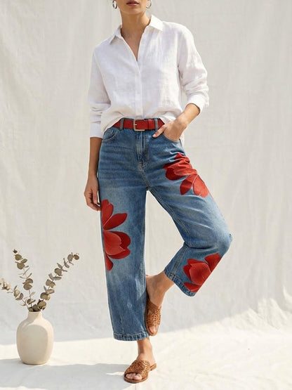Floral Printed High Waist Trousers