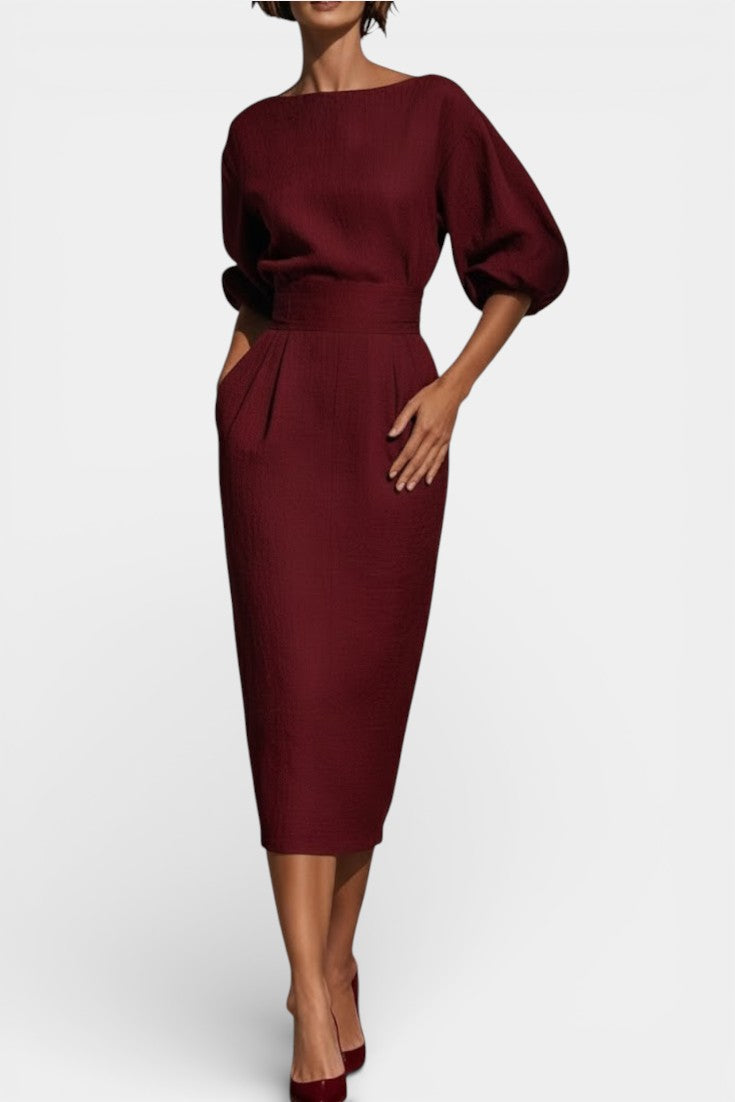 Tapered Hem Lantern Sleeve Sheath Dress