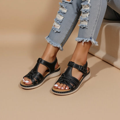 Contrast Stitched Strappy Wedge Platform Sandals