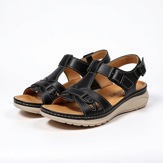 Contrast Stitched Strappy Wedge Platform Sandals