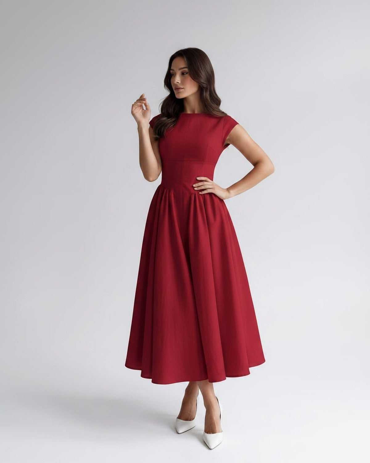 Sleeveless Flared Gathered A Line Dress