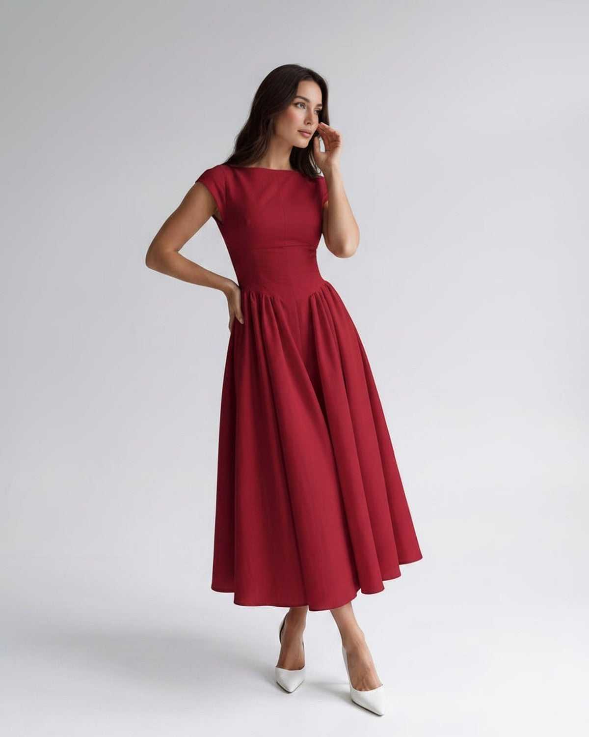 Sleeveless Flared Gathered A Line Dress
