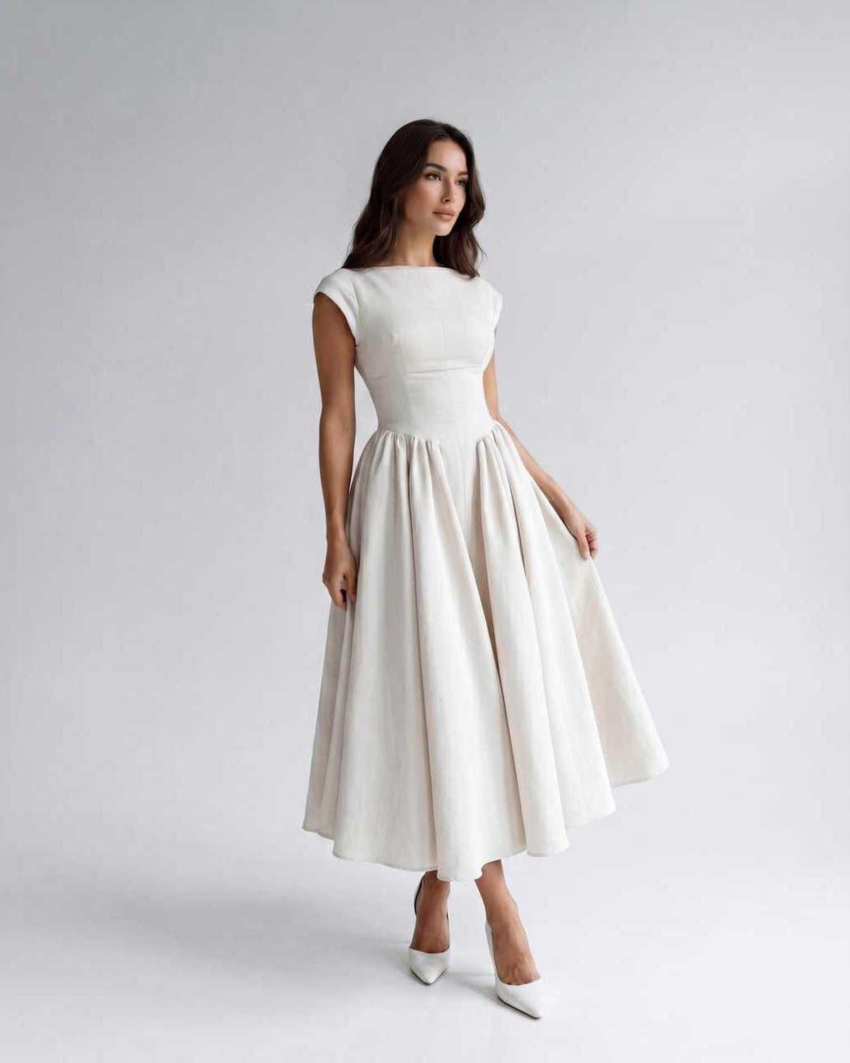 Sleeveless Flared Gathered A Line Dress