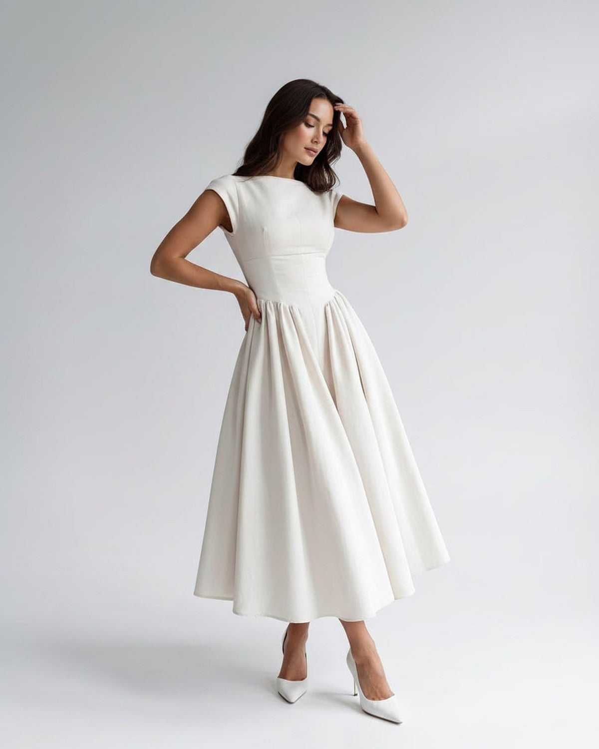 Sleeveless Flared Gathered A Line Dress