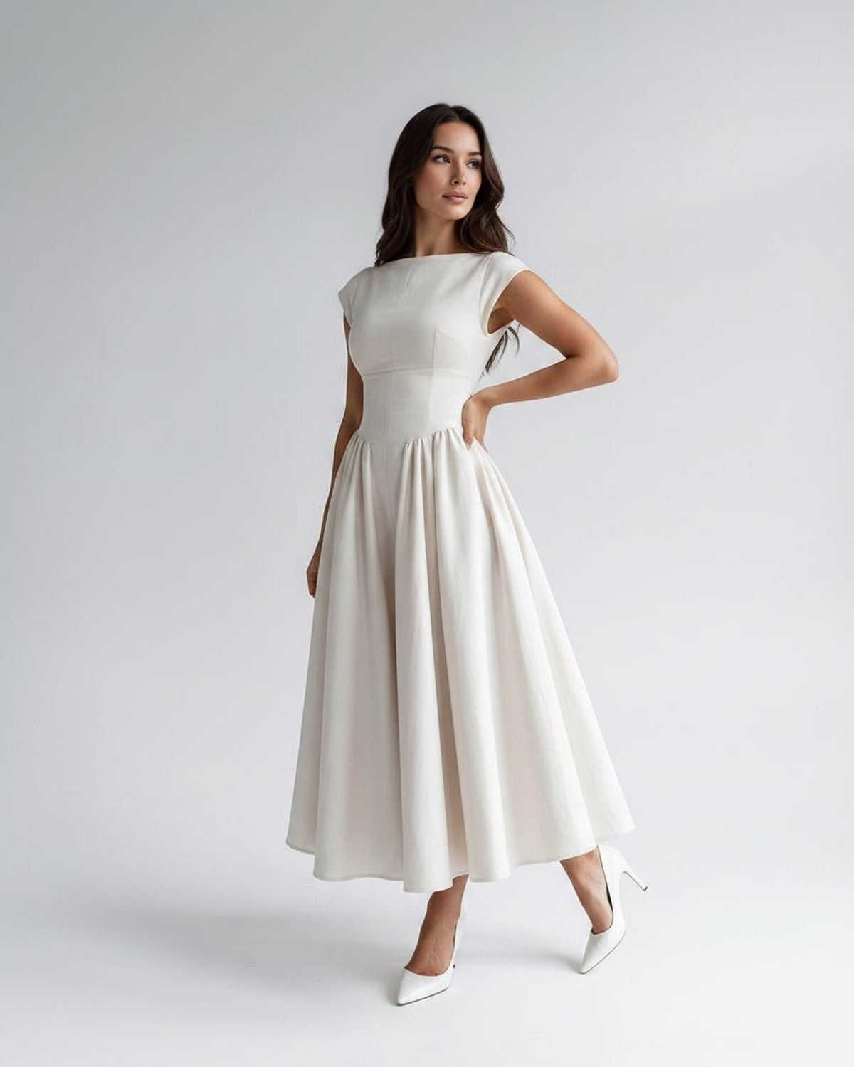 Sleeveless Flared Gathered A Line Dress