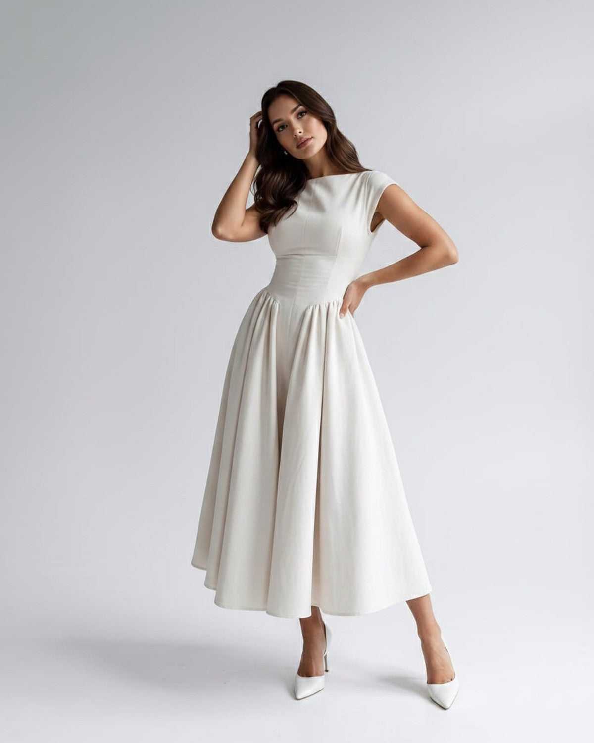 Sleeveless Flared Gathered A Line Dress