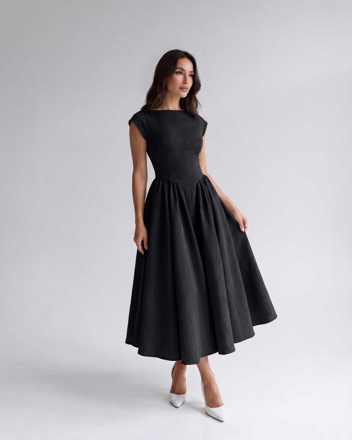 Sleeveless Flared Gathered A Line Dress