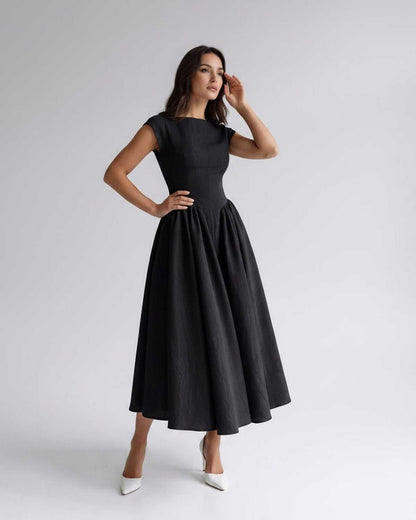 Sleeveless Flared Gathered A Line Dress