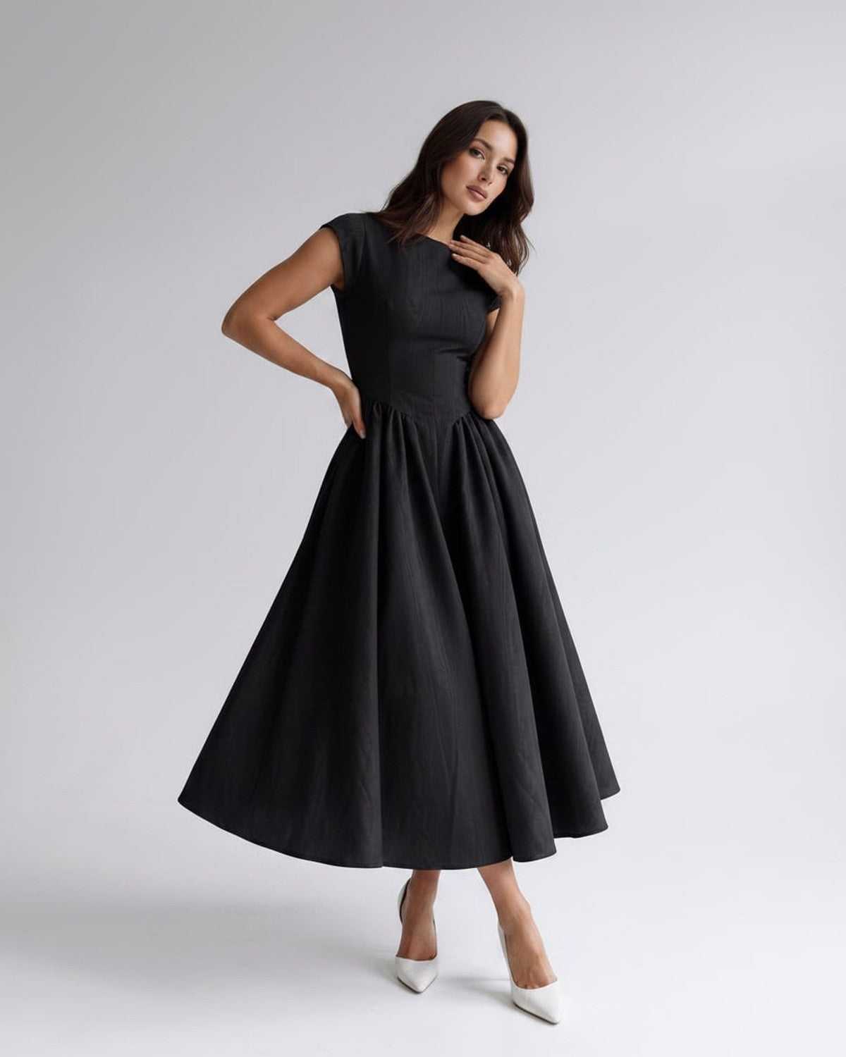Sleeveless Flared Gathered A Line Dress