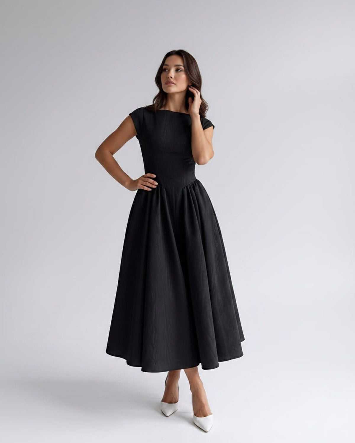 Sleeveless Flared Gathered A Line Dress