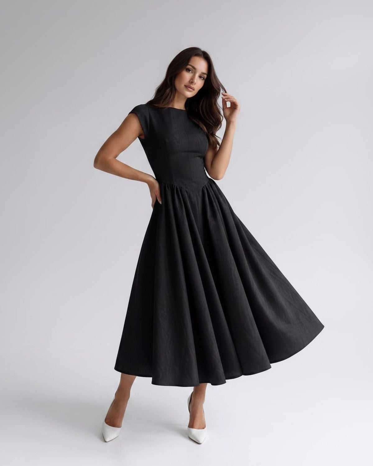 Sleeveless Flared Gathered A Line Dress