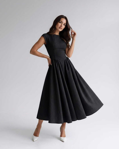 Sleeveless Flared Gathered A Line Dress
