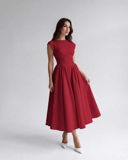 Sleeveless Flared Gathered A Line Dress
