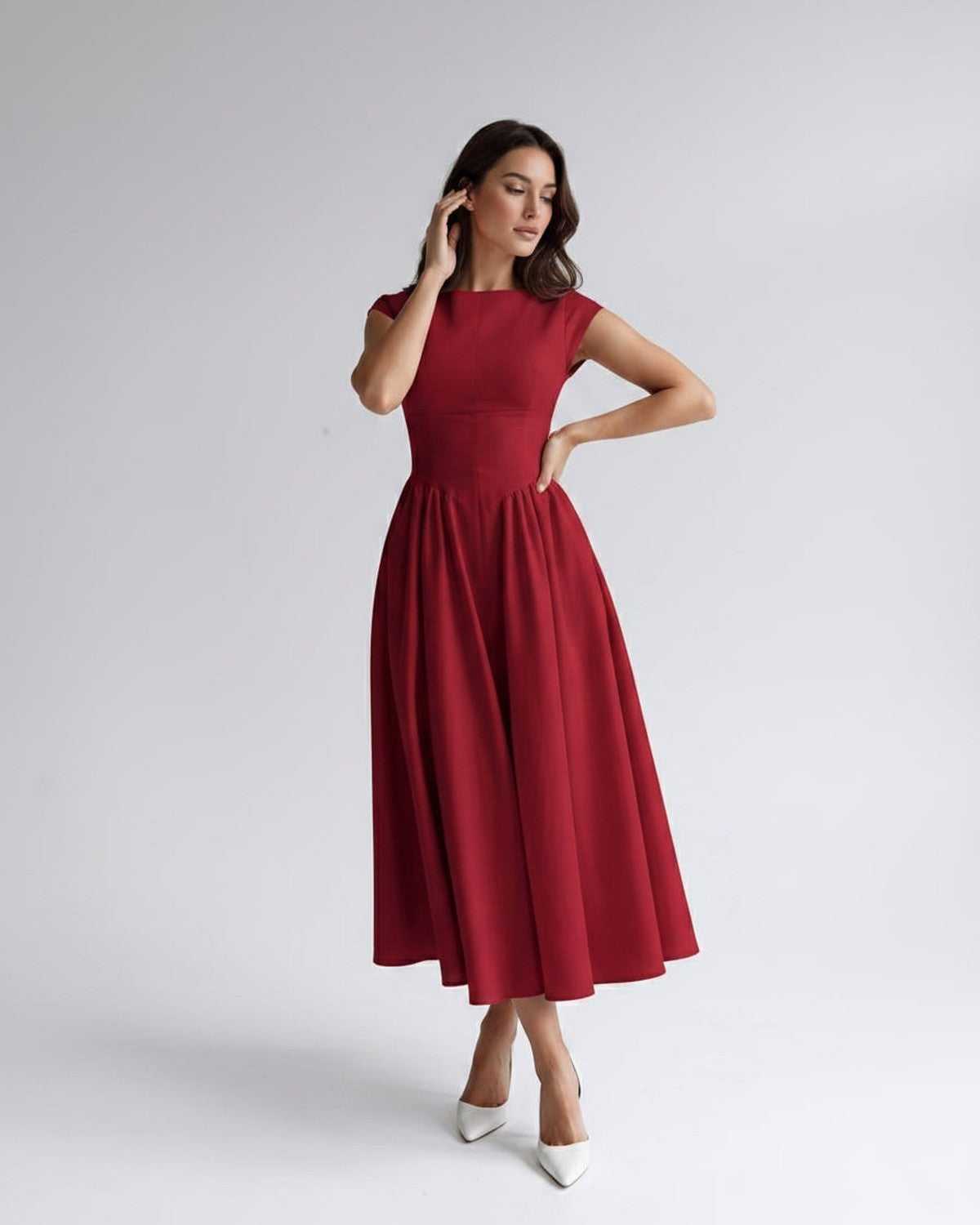 Sleeveless Flared Gathered A Line Dress