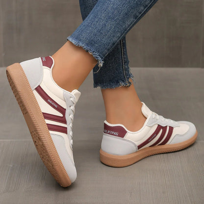 Low Top Lace Up Paneled Round Toe Flat Sneakers