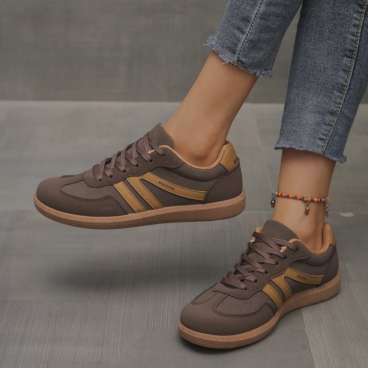 Low Top Lace Up Paneled Round Toe Flat Sneakers