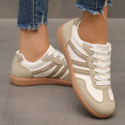 Low Top Lace Up Paneled Round Toe Flat Sneakers