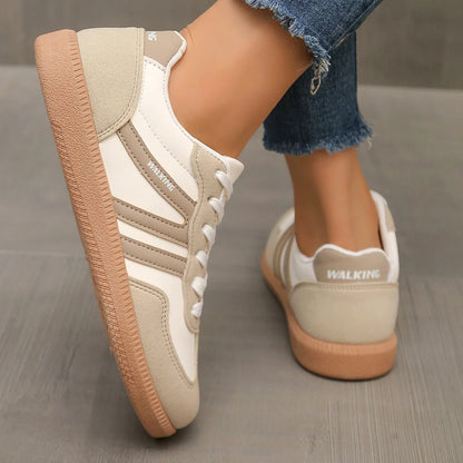 Low Top Lace Up Paneled Round Toe Flat Sneakers